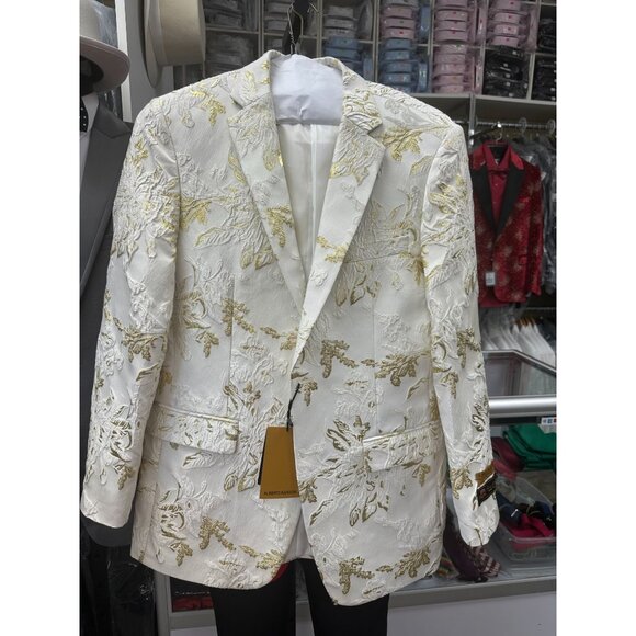 NWT Men's Alberto Nardoni white and gold paisley designer jacket size M